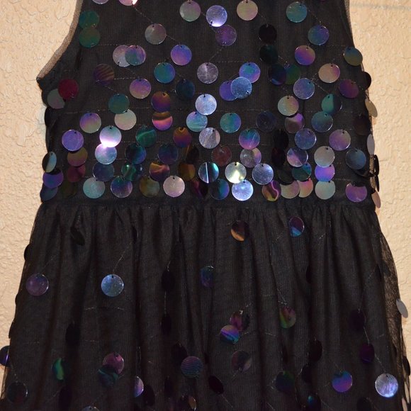 Sz M 7/8 Cat & Jack Black Opal Sequins Mesh Tulle Dress - Picture 6 of 13